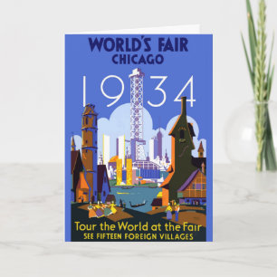 Vintage-Art Deco-Chicago-1934-Weltausstellungsplak Karte