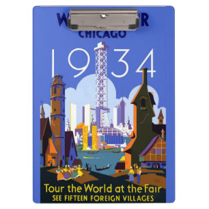 Vintage-Art Deco Chicago 1934 Weltausstellungsplak Klemmbrett