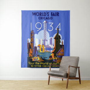 Vintage-Art Deco-Chicago-1934-Weltausstellungsplak Wandteppich