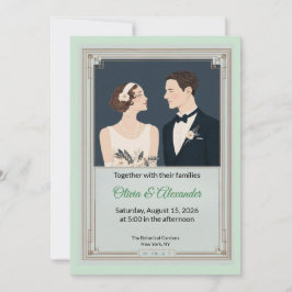 Vintage Art Deco Couple Wedding Invitation Karte