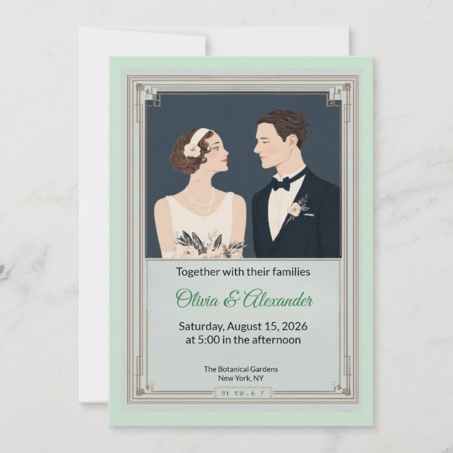 Vintage Art Deco Couple Wedding Invitation Karte (Vorderseite)