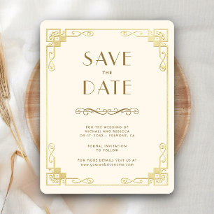 Vintage Art Deco Creme Gold Hochzeitsfoto Save The Date