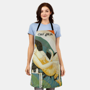 Vintage-Art-Déco-Dame auf Sofa liegend, Chompré Schürze