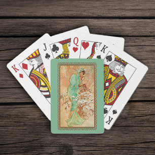 Vintage Art Deco Dame grüner goldener Baum Spielkarten