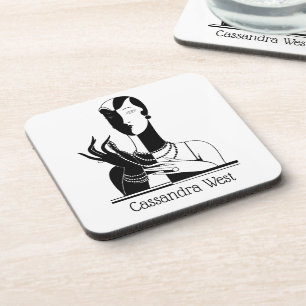 Vintage Art Deco Dame mit Perlen Schwarz Transp Getränkeuntersetzer