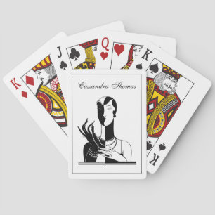Vintage Art Deco Dame mit Perlen Schwarz Weiß Spielkarten