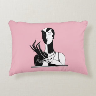 Vintage Art-Déco-Dame mit Perlen weiß Zierkissen