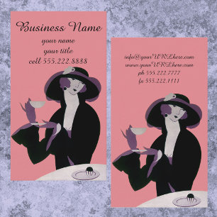 Vintage Art Deco Dame, Nachmittags-Tee und Cupcake Visitenkarte