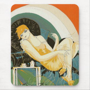 Vintage-Art-Déco-Darstellung einer auf einem Sofa  Mousepad