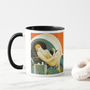 Vintage-Art-Déco-Darstellung einer auf einem Sofa Tasse