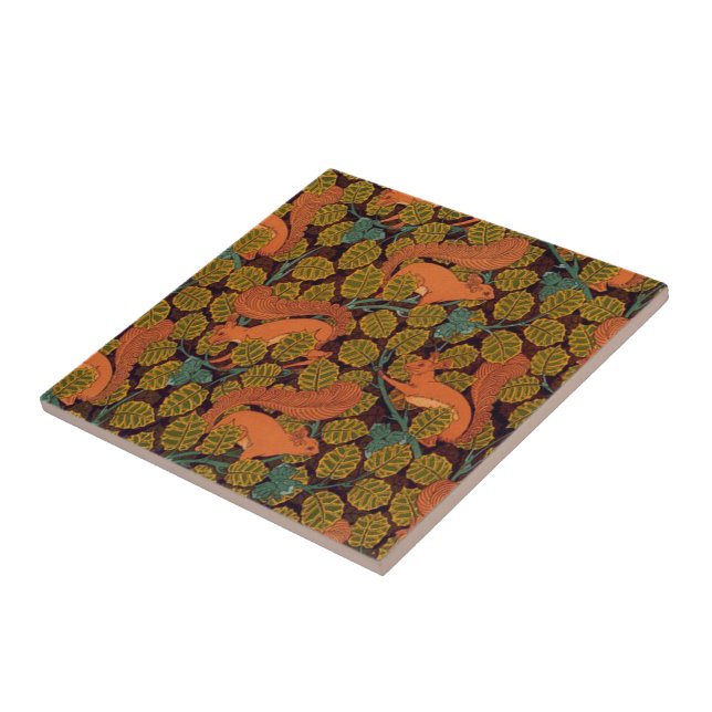 Vintage-Art-Déco-Design mit Eichhörnchen und Blätt Fliese (Seite)