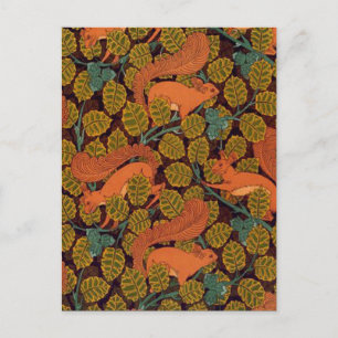 Vintage-Art-Déco-Design mit Eichhörnchen und Blätt Postkarte