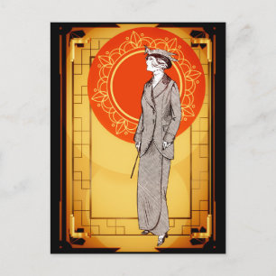 Vintage Art Deco elegante Dame Postkarte