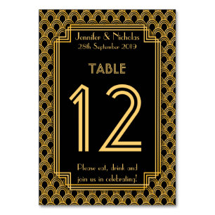 Vintage-Art-Deco-Fächer-Muster-Hochzeitstisch-Numm Tischnummer