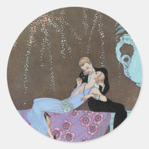 Vintage Art Deco Feuerwerk Le Feu, George Barbier Runder Aufkleber