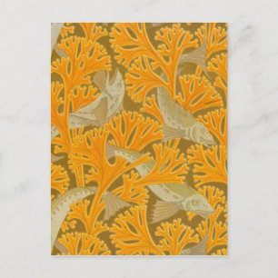 Vintage Art Deco Fische und Gelbe Korallen Design Postkarte