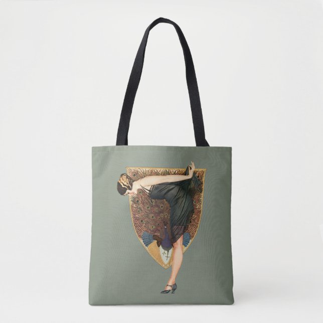 Vintage Art Deco Flapper mit Pfau  (Vorderseite)