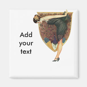 Vintage Art Deco Flapper mit Pfau  Magnet