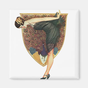 Vintage Art Deco Flapper mit Pfau  Magnet