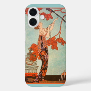 Vintage Art Deco, Flatterhafter Vogel von George B iPhone 16 Hülle