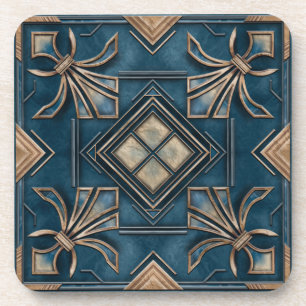 Vintage Art Deco Fleur-de-lis - Blau und Gold Getränkeuntersetzer