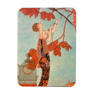 Vintage Art Deco, Flighty Bird von George Barbier Magnet