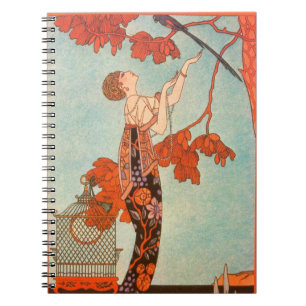 Vintage Art Deco, Flighty Bird von George Barbier Notizblock