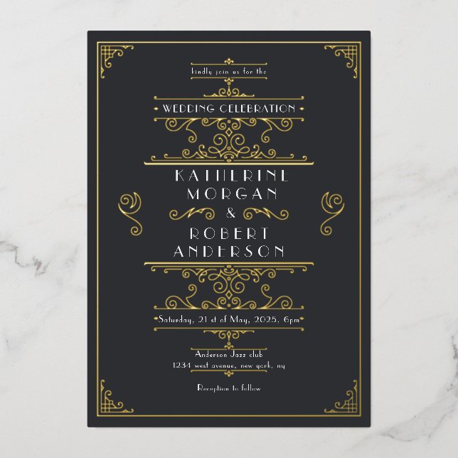 Vintage Art Deco Folieneinladung (Vorderseite)