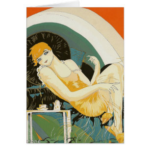 Vintage Art Deco Frau auf Couch liegend, Chompre