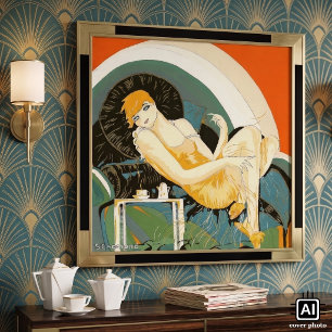 Vintage Art Deco Frau auf Couch liegend, Chompre Poster