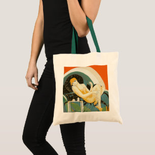 Vintage Art Deco Frau auf Couch liegend, Chompre Tragetasche