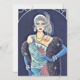 Vintage-Art-Deco-Frau Blaue Weihnachts-Feiertagska Feiertagskarte