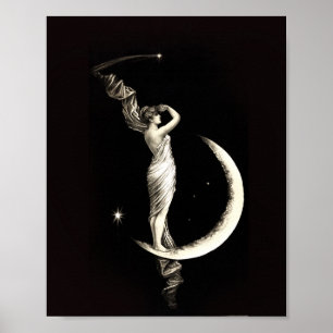 Vintage-Art-Deco-Frau-in-der-Mond-Göttin-Kunstwerk Poster