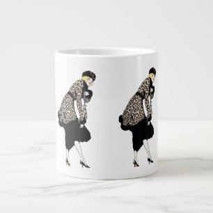 Vintage Art Deco Frau in Leopardenprint-Jacke Jumbo-Tasse