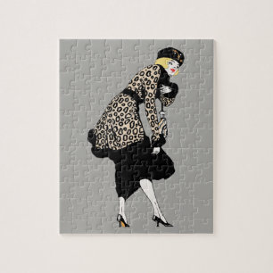 Vintage Art Deco Frau in Leopardenprint-Jacke Puzzle