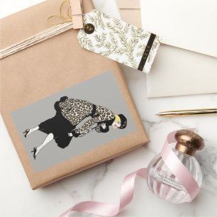Vintage-Art-Déco-Frau in Leopardenprint-Jacke Rechteckiger Aufkleber
