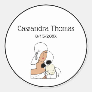 Vintage Art-Deco-Frau mit Blume mit Hut C Runder Aufkleber