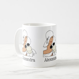 Vintage Art Deco Frau mit Blumen einen Hut tragend Tasse