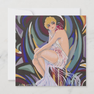 Vintage Art Deco Frau mit Drapes von S. Chompre Einladung