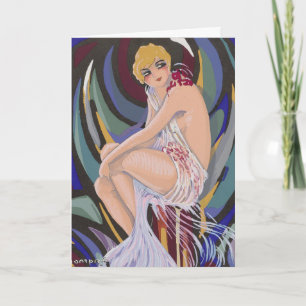 Vintage Art Deco Frau mit Drapes von S. Chompre Karte