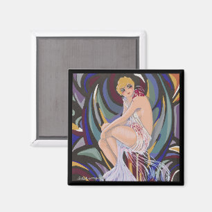 Vintage Art Deco Frau mit Drapes von S. Chompre Magnet