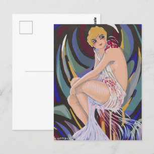 Vintage Art Deco Frau mit Drapes von S. Chompre Postkarte