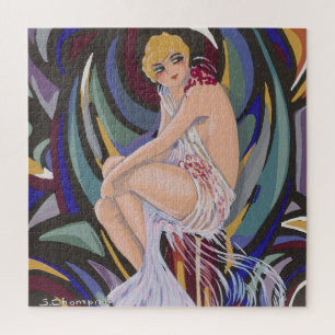 Vintage Art Deco Frau mit Drapes von S. Chompre Puzzle