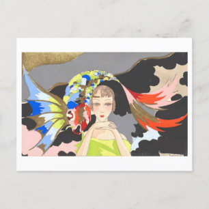 Vintage Art Deco Frau mit Fisch Postkarte