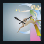 Vintage Art-Deco-Frau mit Hundehalle Quadratische Wanduhr<br><div class="desc">Elegantes Art Déco Design der Frau mit Hund in hübschen Pastelltönen aus Gold, Grün, Blau und Rosa.</div>