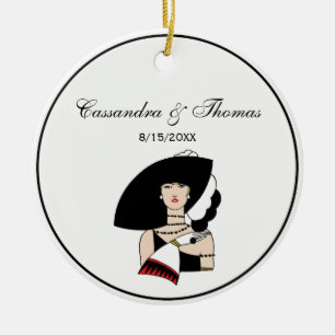 Vintage Art Deco Frau mit Hut Handschuhe Farbe Keramik Ornament