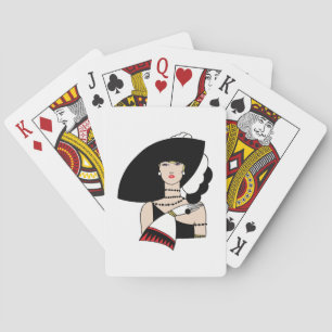 Vintage Art Deco Frau mit Hut Handschuhe Farbe Spielkarten