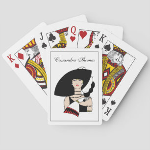 Vintage Art Deco Frau mit Hut Handschuhe Farbe Spielkarten