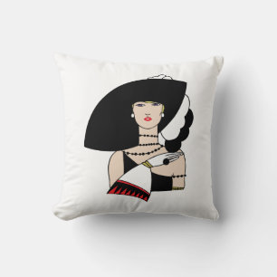 Vintage Art Deco Frau mit Hut Handschuhen Farbe Kissen