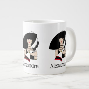 Vintage Art Deco Frau mit Hut Handschuhen in Farbe Jumbo-Tasse